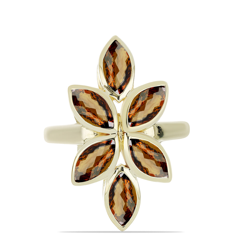 Goldplattierter Silberring mit Cognac-Quarz 1 