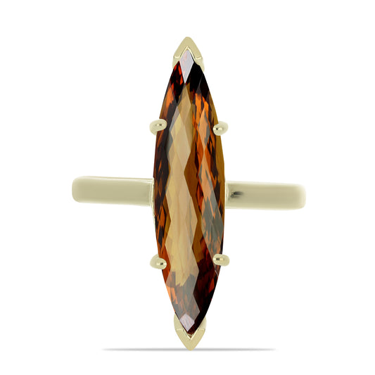 Goldplattierter Silberring mit Cognac-Quarz