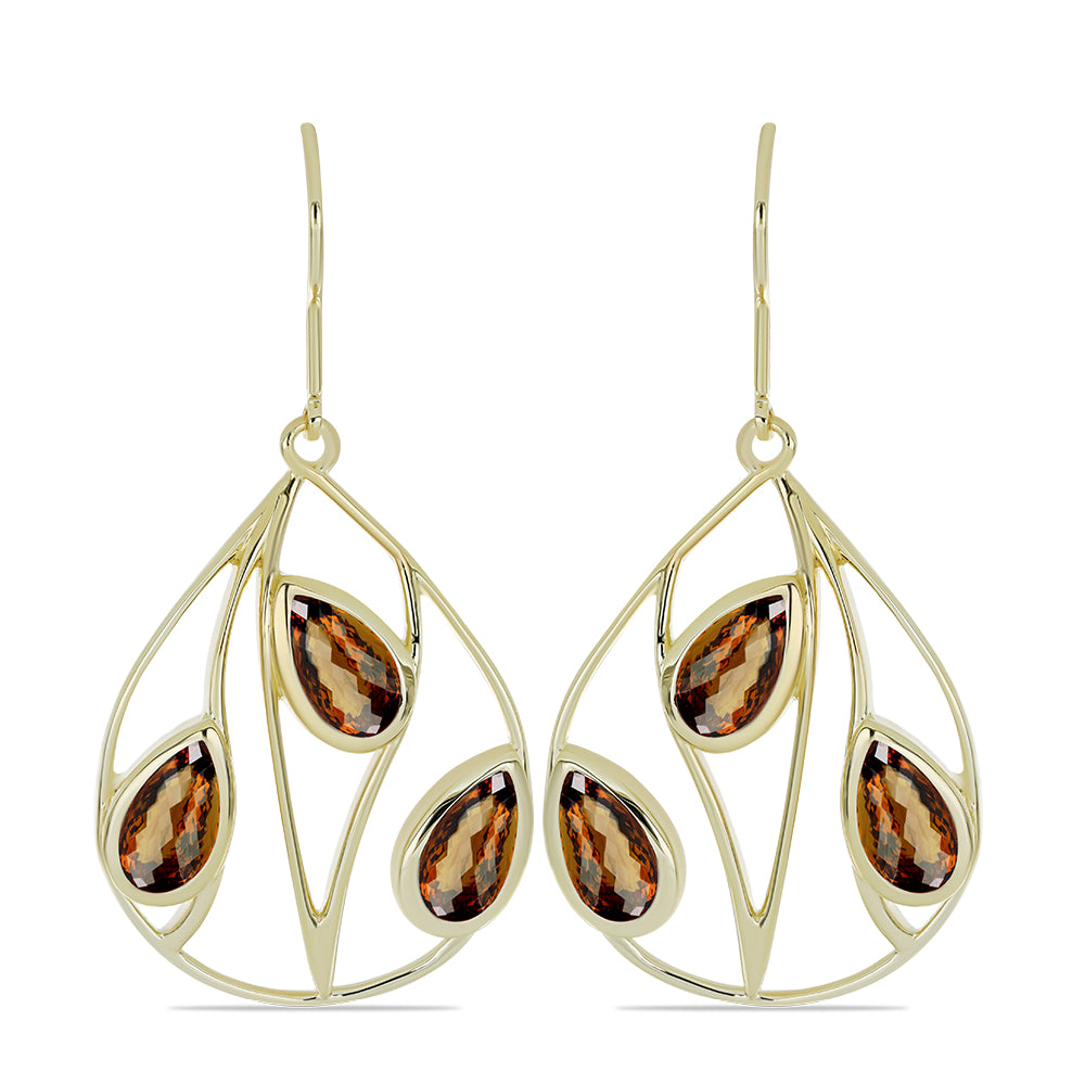 Goldplattierte Silberohrringe mit Cognac-Quarz 1 