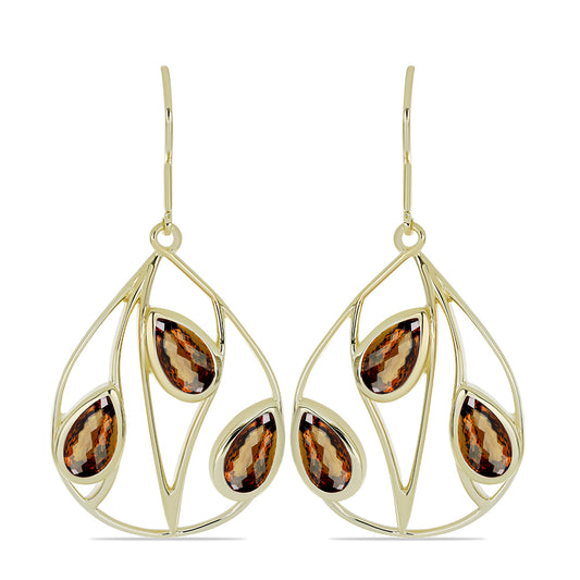 Goldplattierte Silberohrringe mit Cognac-Quarz