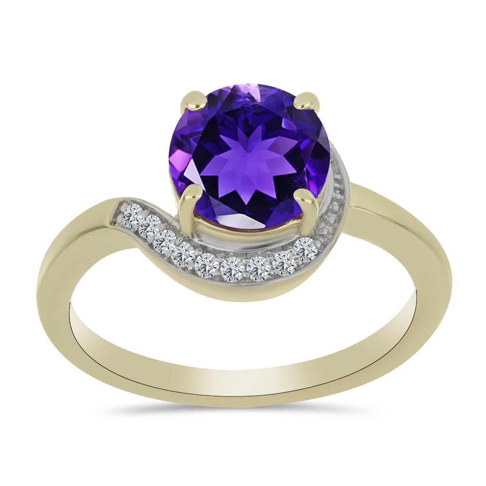 Goldplattierter Silberring mit marokkanischem Amethyst und weißem Topas 3 