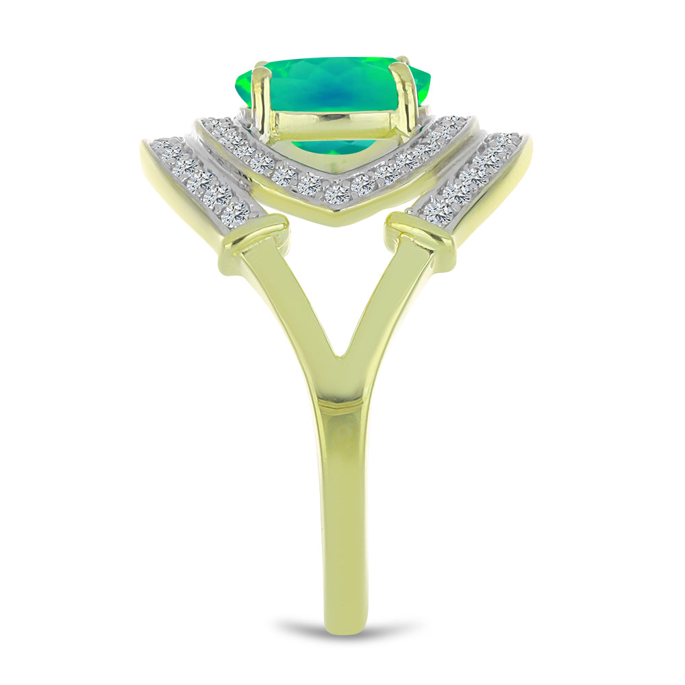 Goldplattierter Silberring mit grünem äthiopischem Opal aus Lega Dembi und weißem Topas 4 