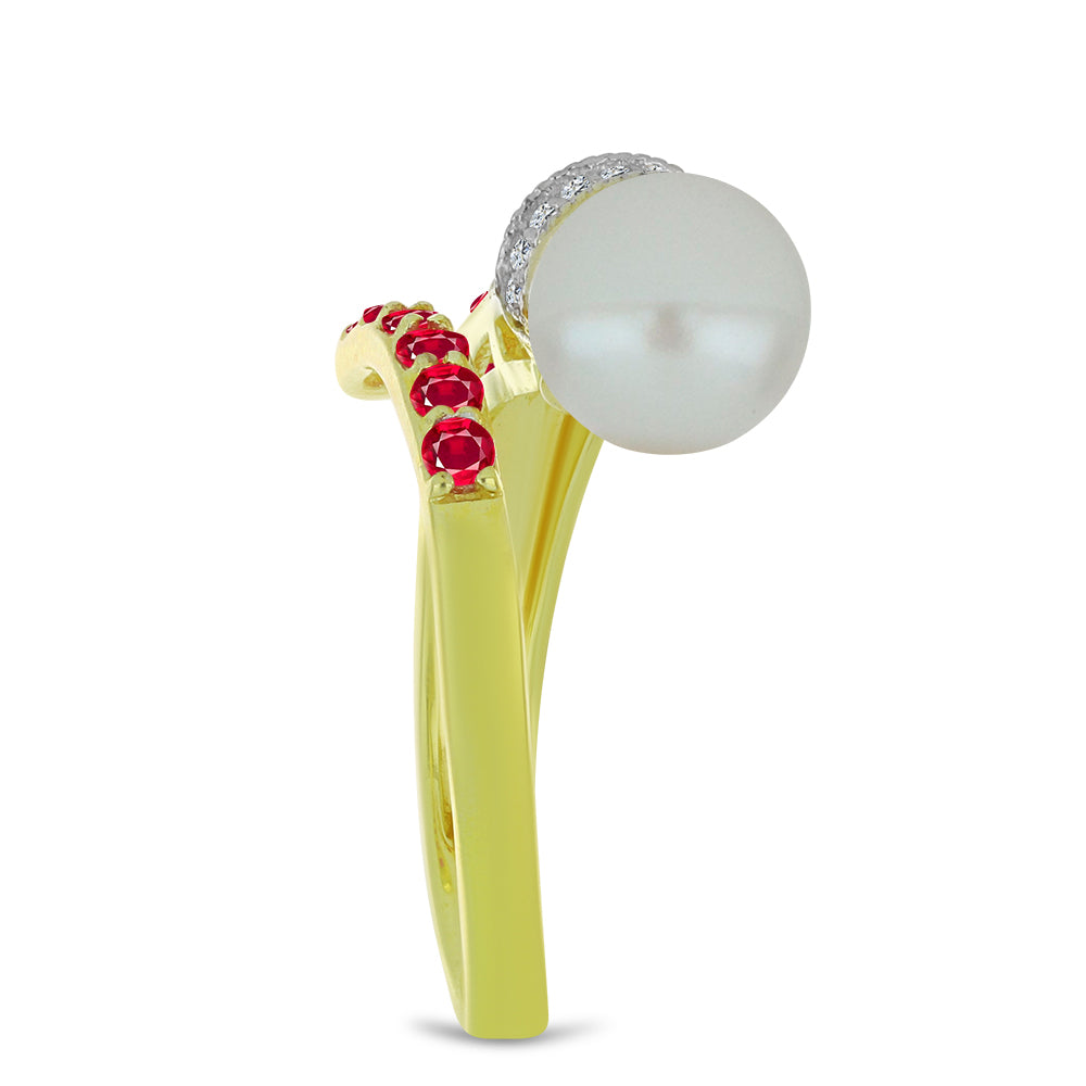 Goldplattierter Silberring mit weißer Süßwasserperle und Rubin aus Madagaskar 4 