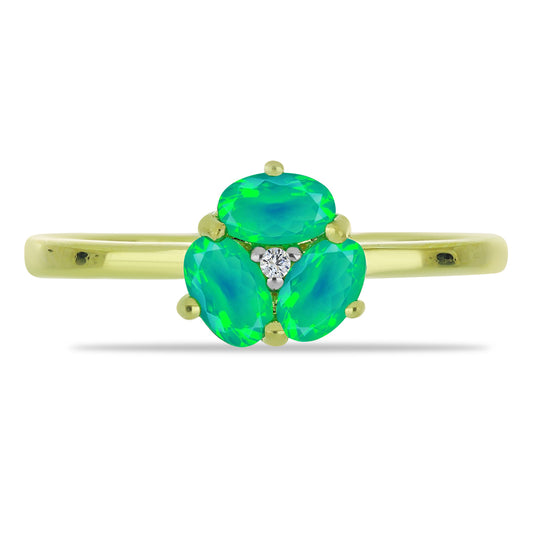 Goldplattierter Silberring mit grünem äthiopischem Opal aus Lega Dembi und weißem Topas