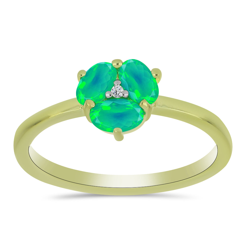 Goldplattierter Silberring mit grünem äthiopischem Opal aus Lega Dembi und weißem Topas 3 