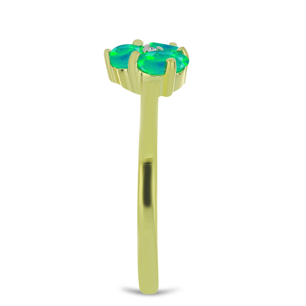 Goldplattierter Silberring mit grünem äthiopischem Opal aus Lega Dembi und weißem Topas 4 