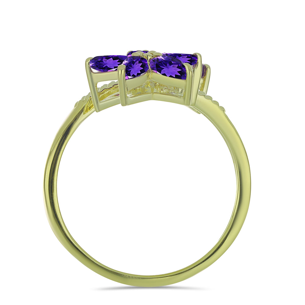 Goldplattierter Silberring mit marokkanischem Amethyst und weißem Topas