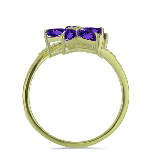 Goldplattierter Silberring mit marokkanischem Amethyst und weißem Topas
