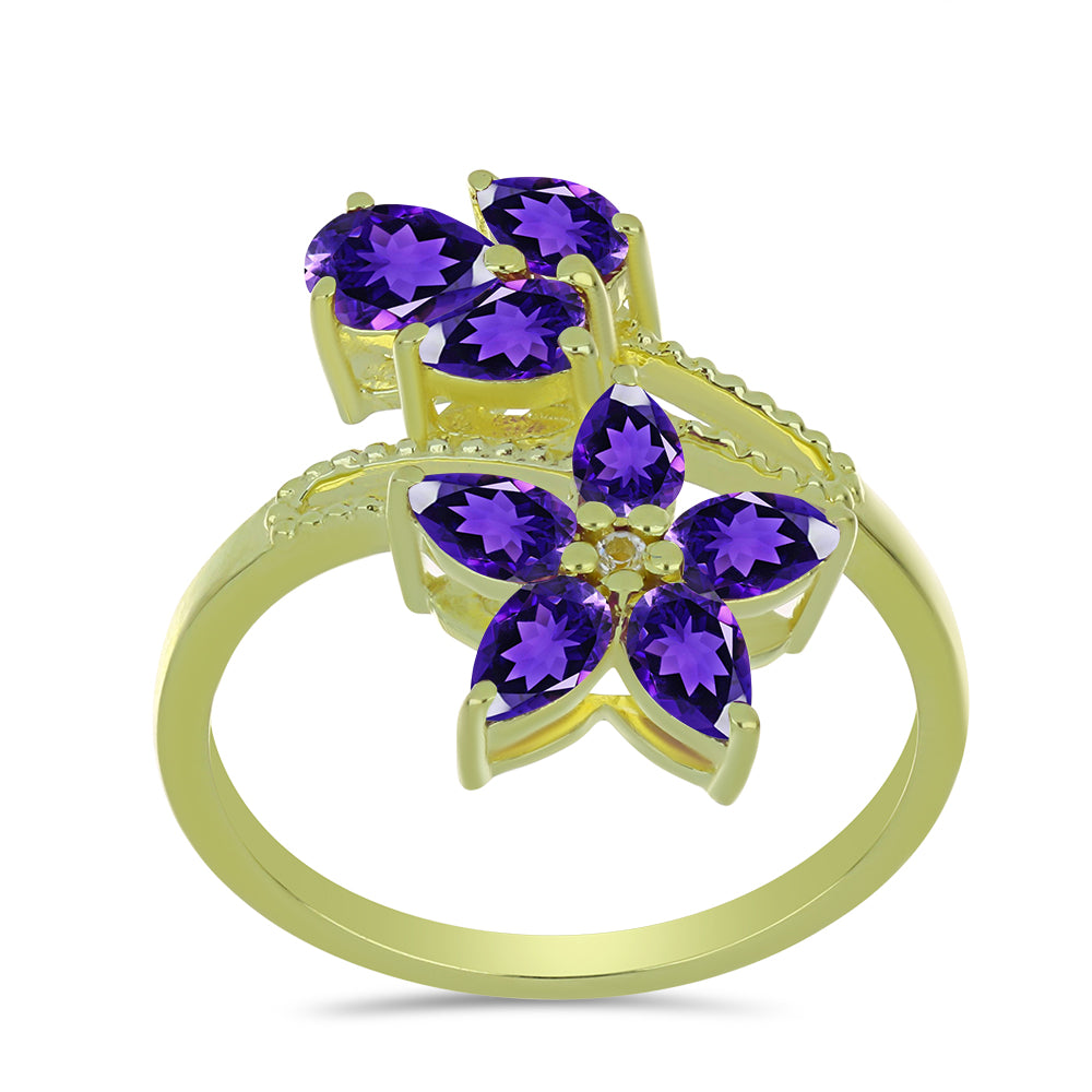 Goldplattierter Silberring mit marokkanischem Amethyst und weißem Topas 3 