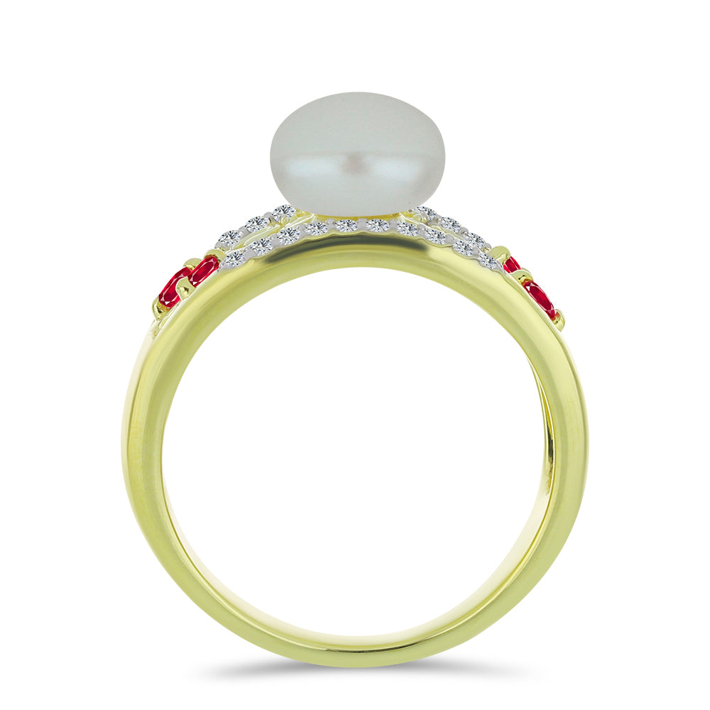 Goldplattierter Silberring mit weißer Süßwasserperle und Rubin aus Madagaskar 2 