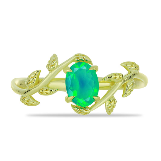 Goldplattierter Silberring mit grünem äthiopischem Opal aus Lega Dembi