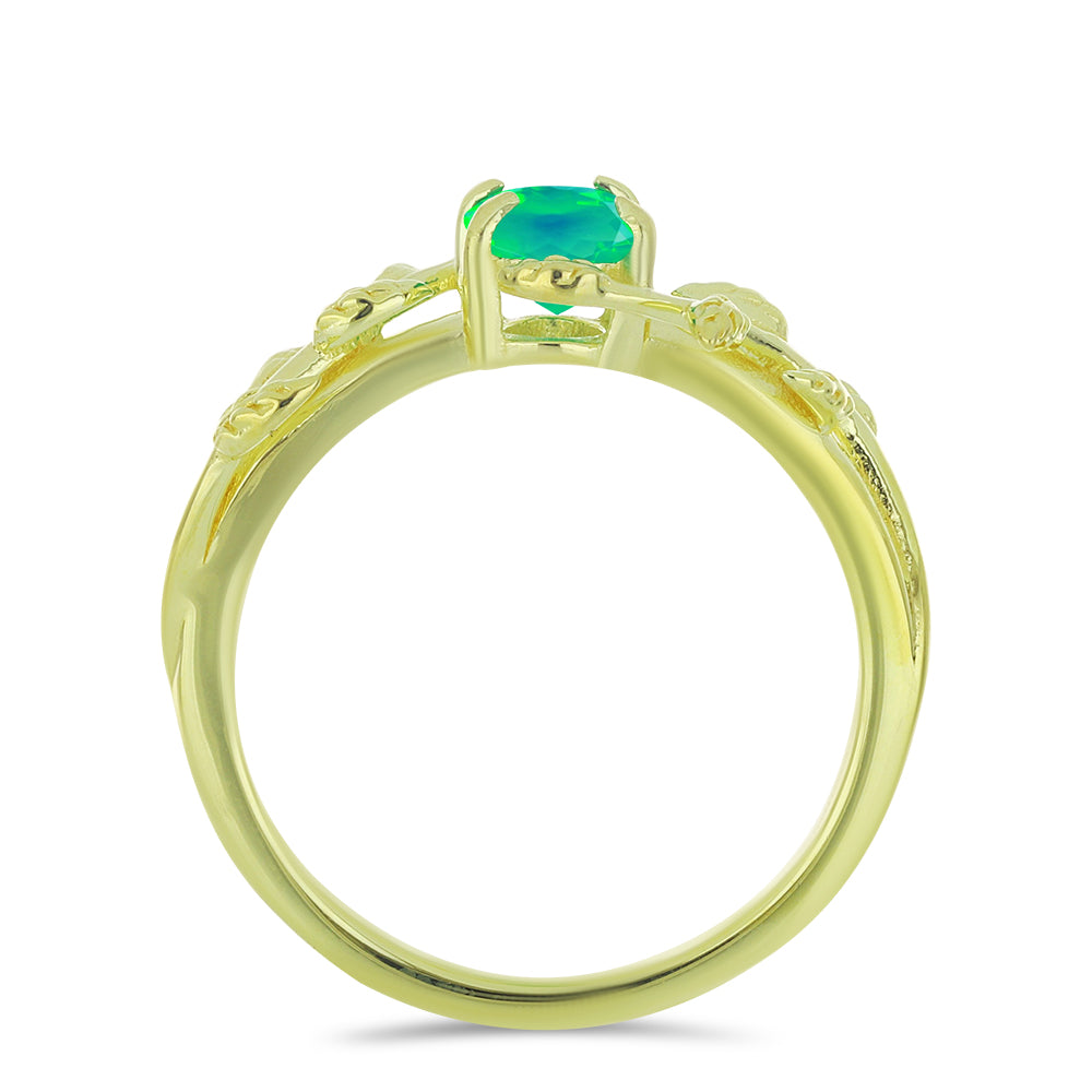 Goldplattierter Silberring mit grünem äthiopischem Opal aus Lega Dembi