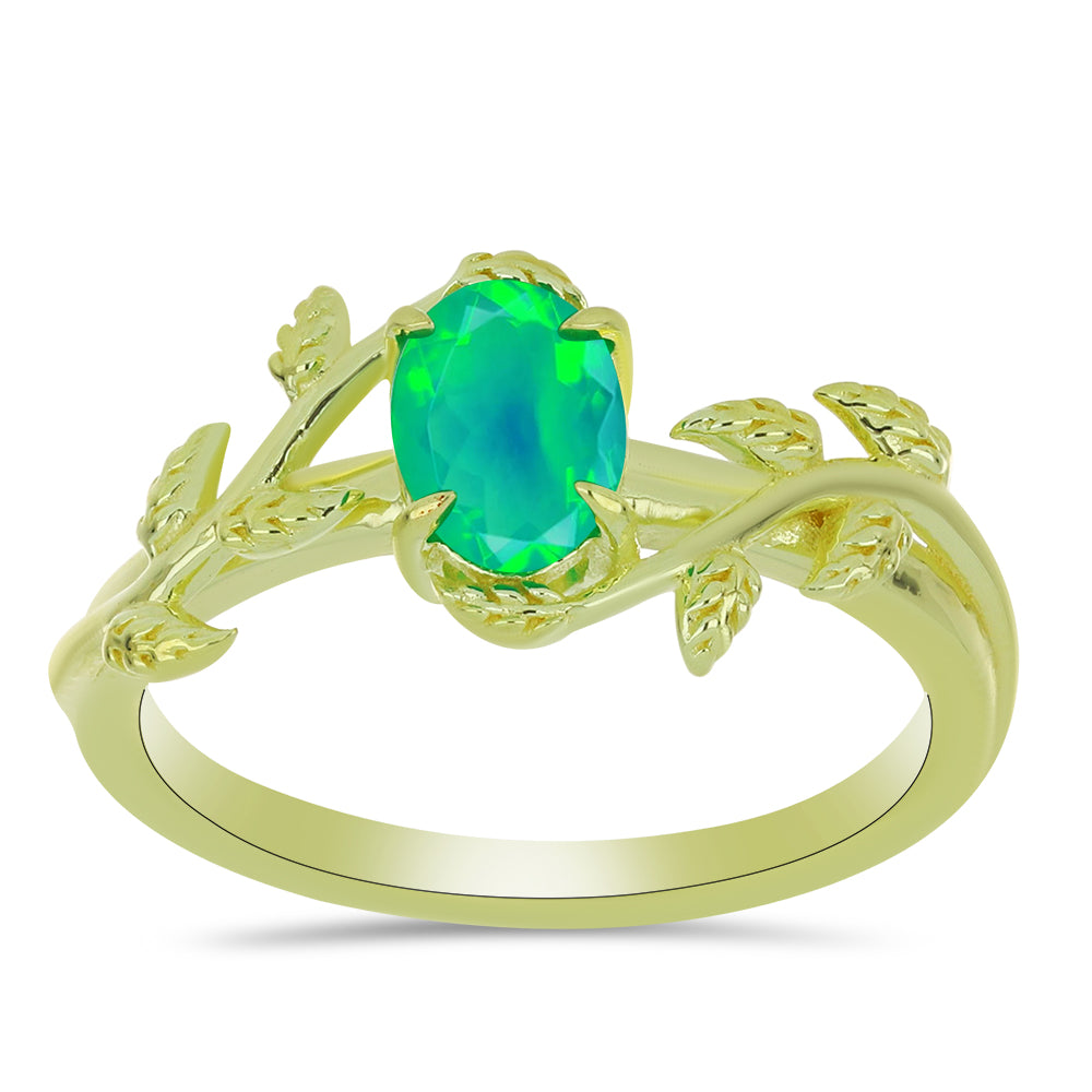 Goldplattierter Silberring mit grünem äthiopischem Opal aus Lega Dembi 3 