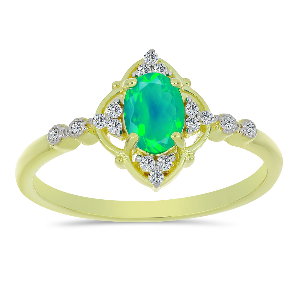 Goldplattierter Silberring mit grünem äthiopischem Opal aus Lega Dembi und weißem Topas 3 