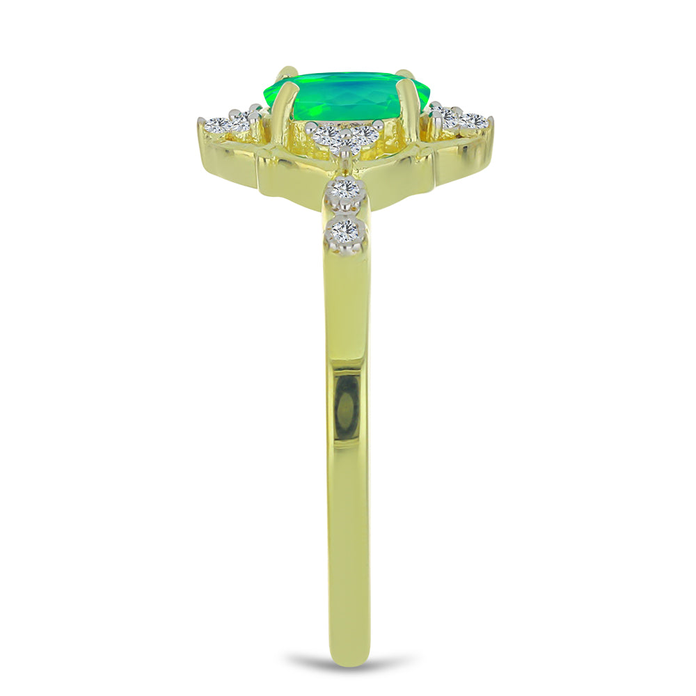 Goldplattierter Silberring mit grünem äthiopischem Opal aus Lega Dembi und weißem Topas 4 