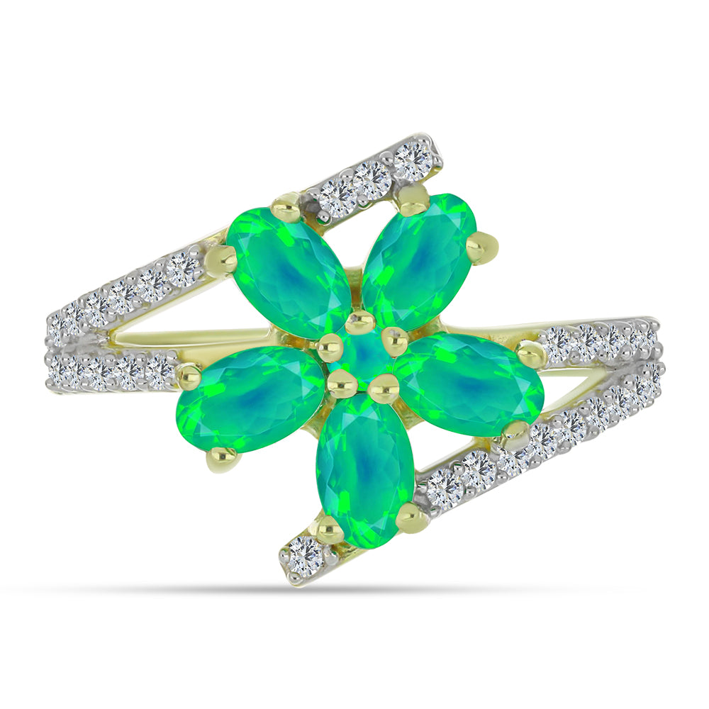 Goldplattierter Silberring mit grünem äthiopischem Opal aus Lega Dembi und weißem Topas 1 