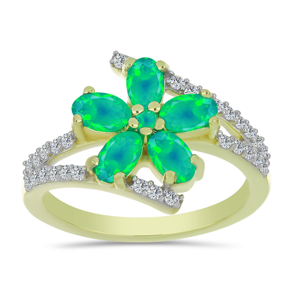 Goldplattierter Silberring mit grünem äthiopischem Opal aus Lega Dembi und weißem Topas 3 