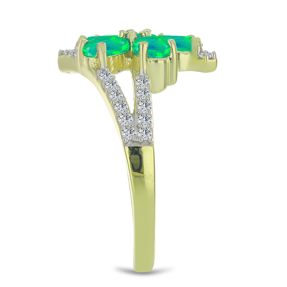 Goldplattierter Silberring mit grünem äthiopischem Opal aus Lega Dembi und weißem Topas