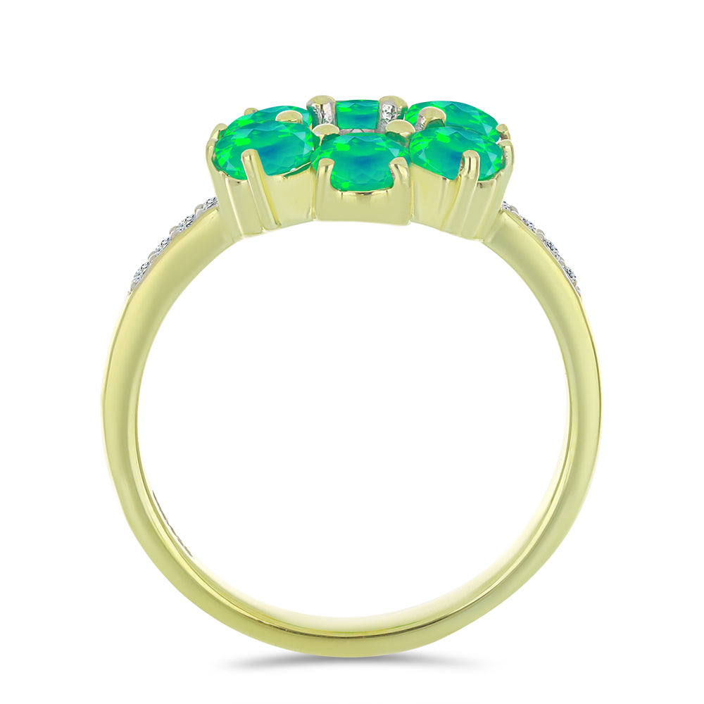 Goldplattierter Silberring mit grünem äthiopischem Opal aus Lega Dembi und weißem Topas 2 