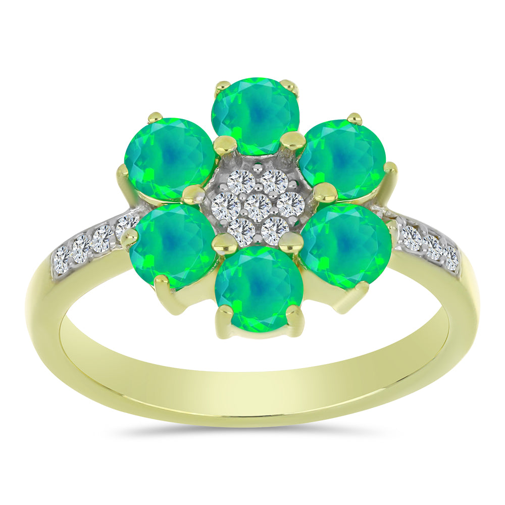 Goldplattierter Silberring mit grünem äthiopischem Opal aus Lega Dembi und weißem Topas 3 