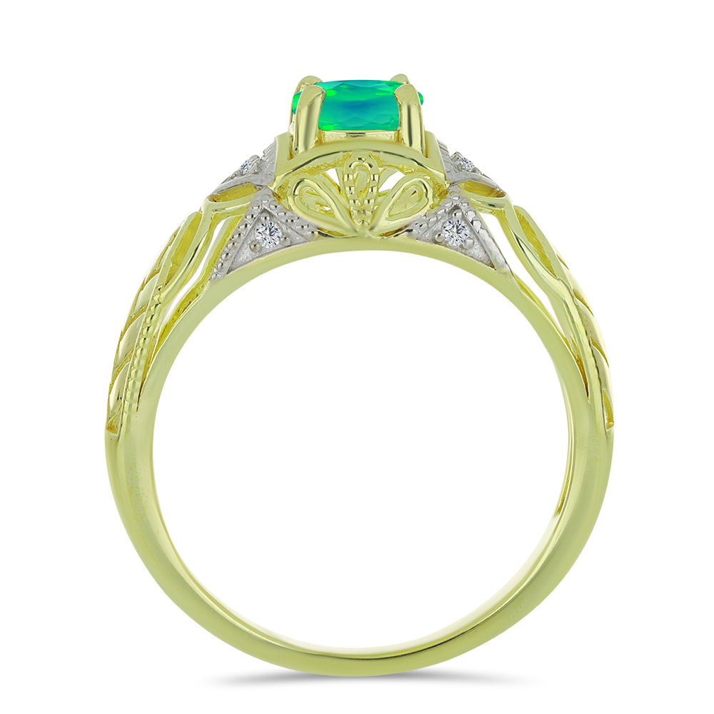 Goldplattierter Silberring mit grünem äthiopischem Opal aus Lega Dembi und weißem Topas 2 