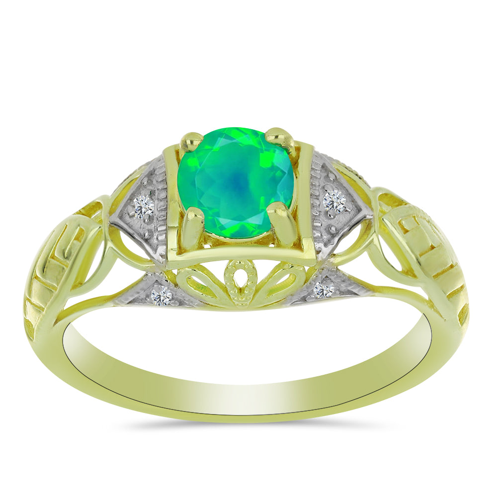 Goldplattierter Silberring mit grünem äthiopischem Opal aus Lega Dembi und weißem Topas 3 