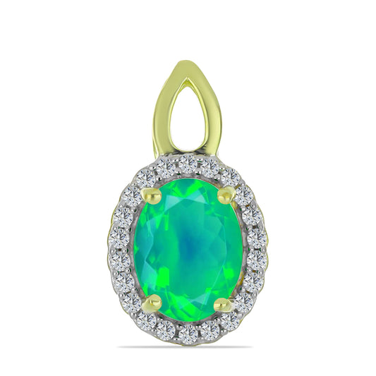 Goldplattierter Silberanhänger mit grünem äthiopischem Opal aus Lega Dembi und weißem Topas