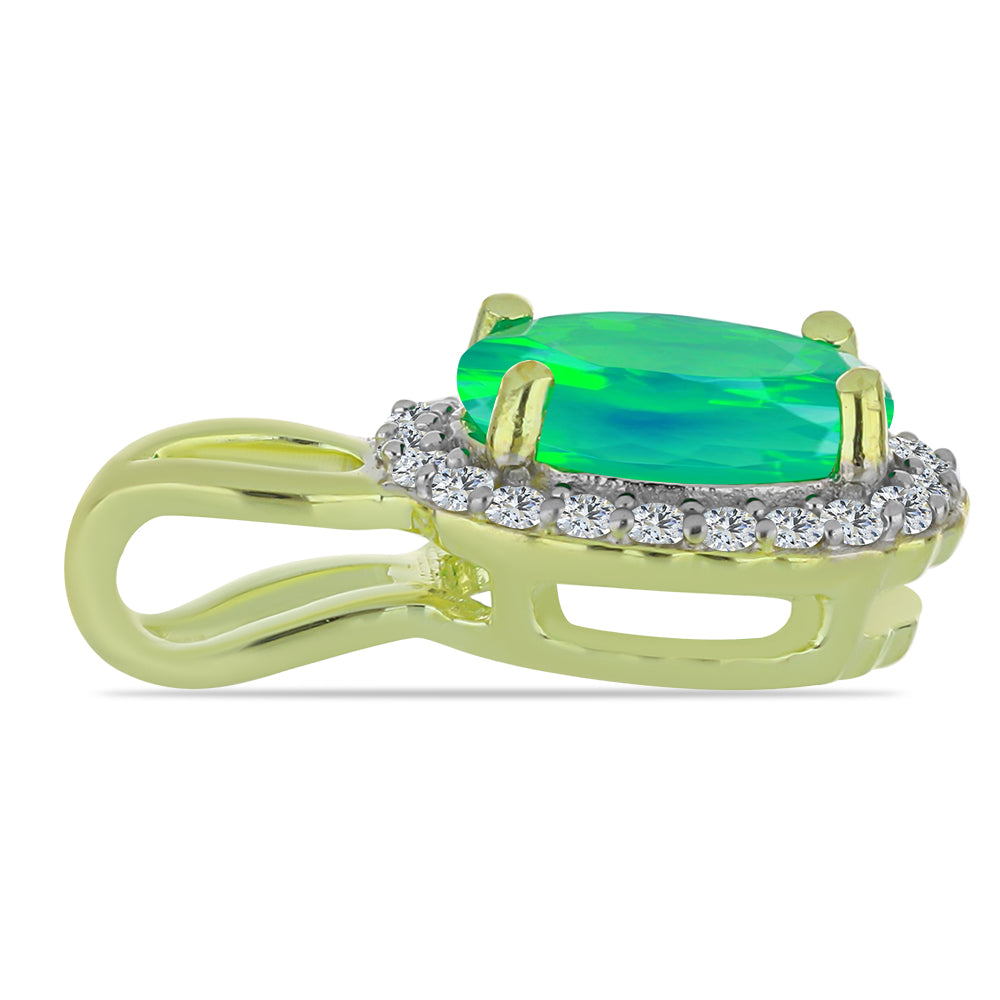 Goldplattierter Silberanhänger mit grünem äthiopischem Opal aus Lega Dembi und weißem Topas