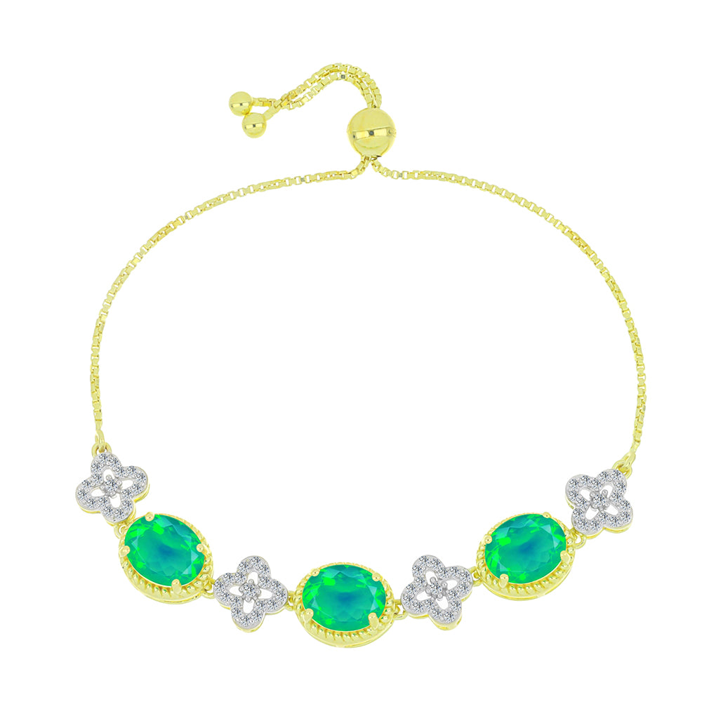 Goldplattiertes Silberarmband mit grünem äthiopischem Opal aus Lega Dembi und weißem Topas