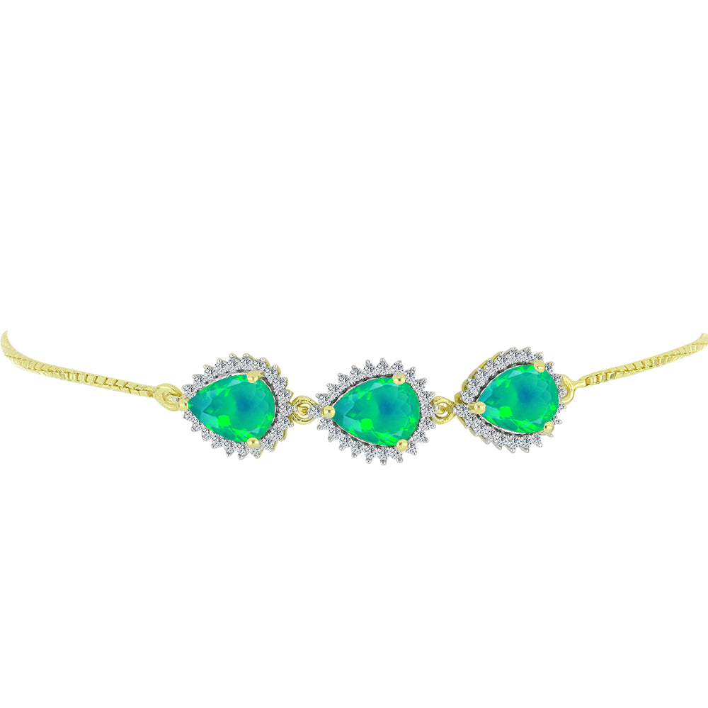 Goldplattiertes Silberarmband mit grünem äthiopischem Opal aus Lega Dembi und weißem Topas 2 