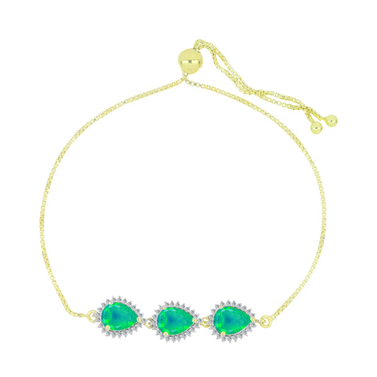 Goldplattiertes Silberarmband mit grünem äthiopischem Opal aus Lega Dembi und weißem Topas