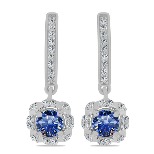 Silberohrringe mit zertifiziertem laborgezüchteten königsblauem Moissanit und weißem Topas