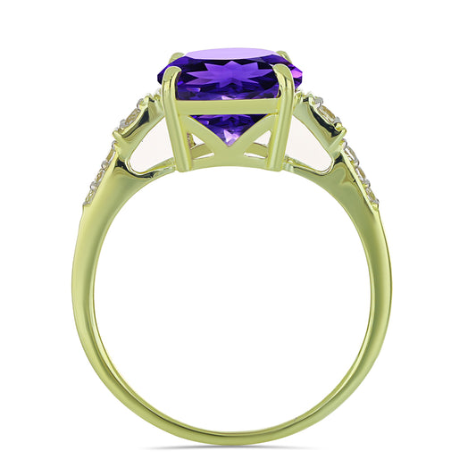 Goldplattierter Silberring mit marokkanischem Amethyst und weißem Topas