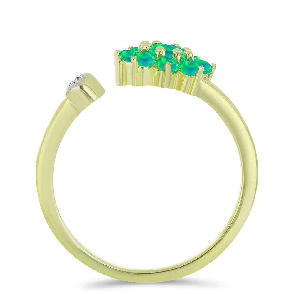 Goldplattierter Silberring mit grünem äthiopischem Opal aus Lega Dembi und weißem Topas 2 