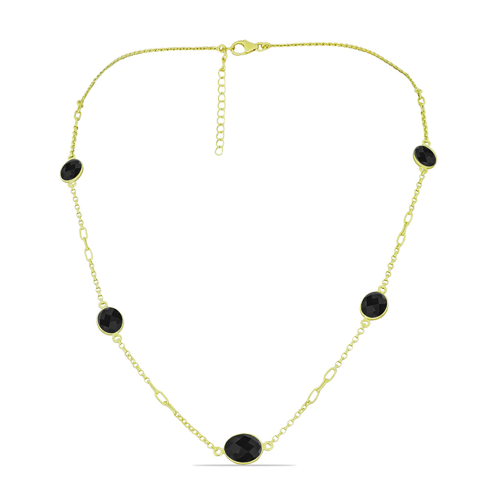 Goldplattierte Silberhalskette mit schwarzem Spinell 1 