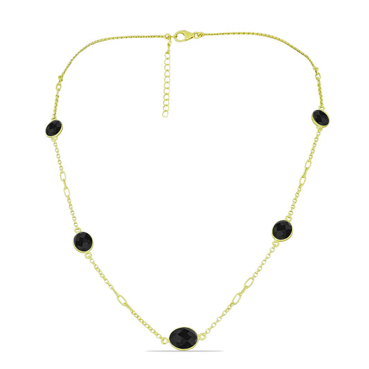 Goldplattierte Silberhalskette mit schwarzem Spinell
