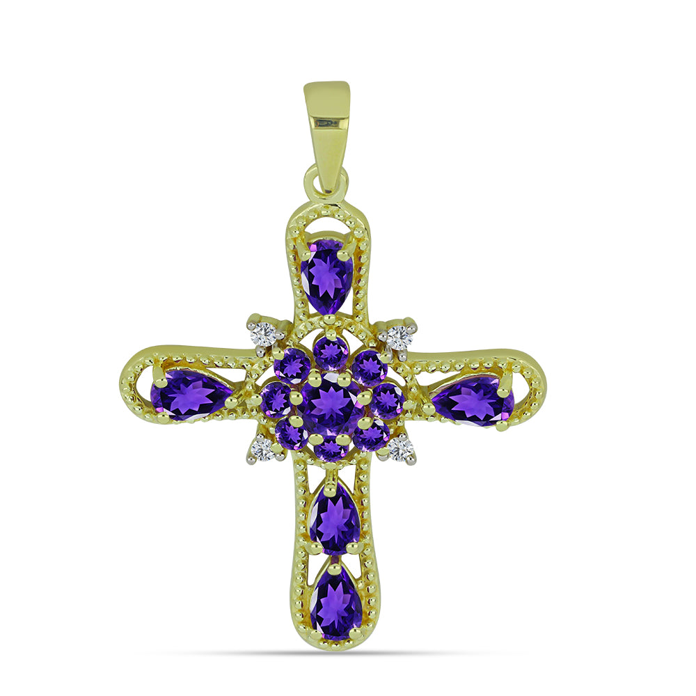 Goldplattierter Silberanhänger mit marokkanischem Amethyst und weißem Topas 1 