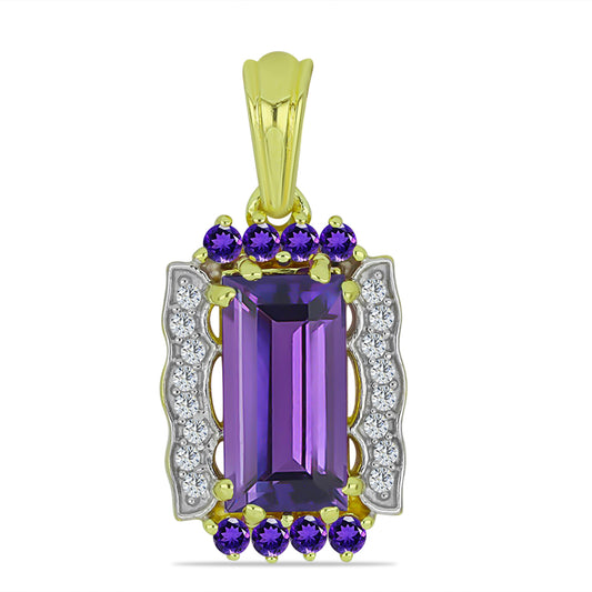 Goldplattierter Silberanhänger mit marokkanischem Amethyst und weißem Topas