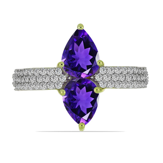 Goldplattierter Silberring mit marokkanischem Amethyst und weißem Topas