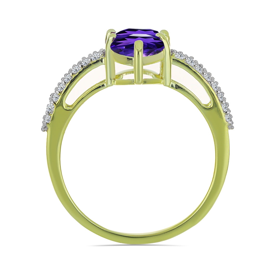 Goldplattierter Silberring mit marokkanischem Amethyst und weißem Topas