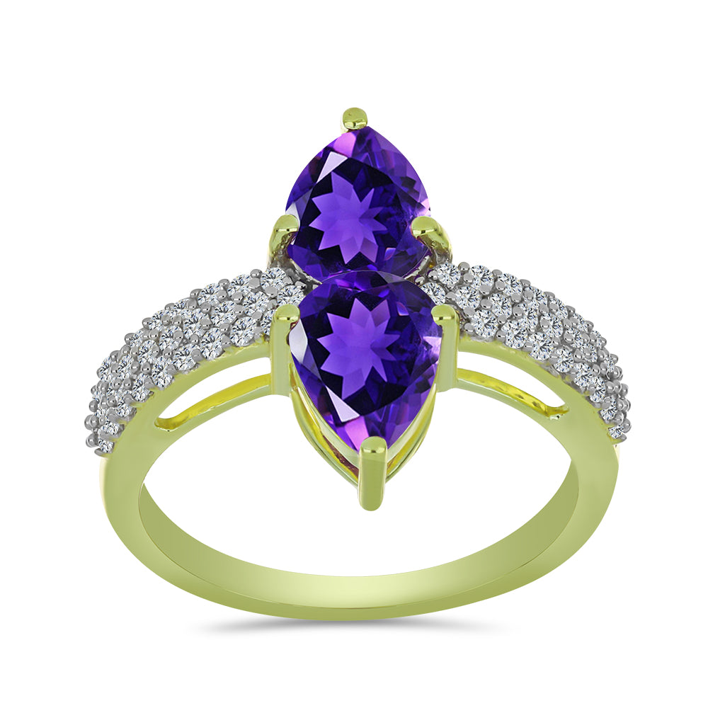 Goldplattierter Silberring mit marokkanischem Amethyst und weißem Topas