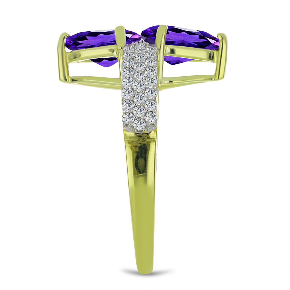 Goldplattierter Silberring mit marokkanischem Amethyst und weißem Topas 4 