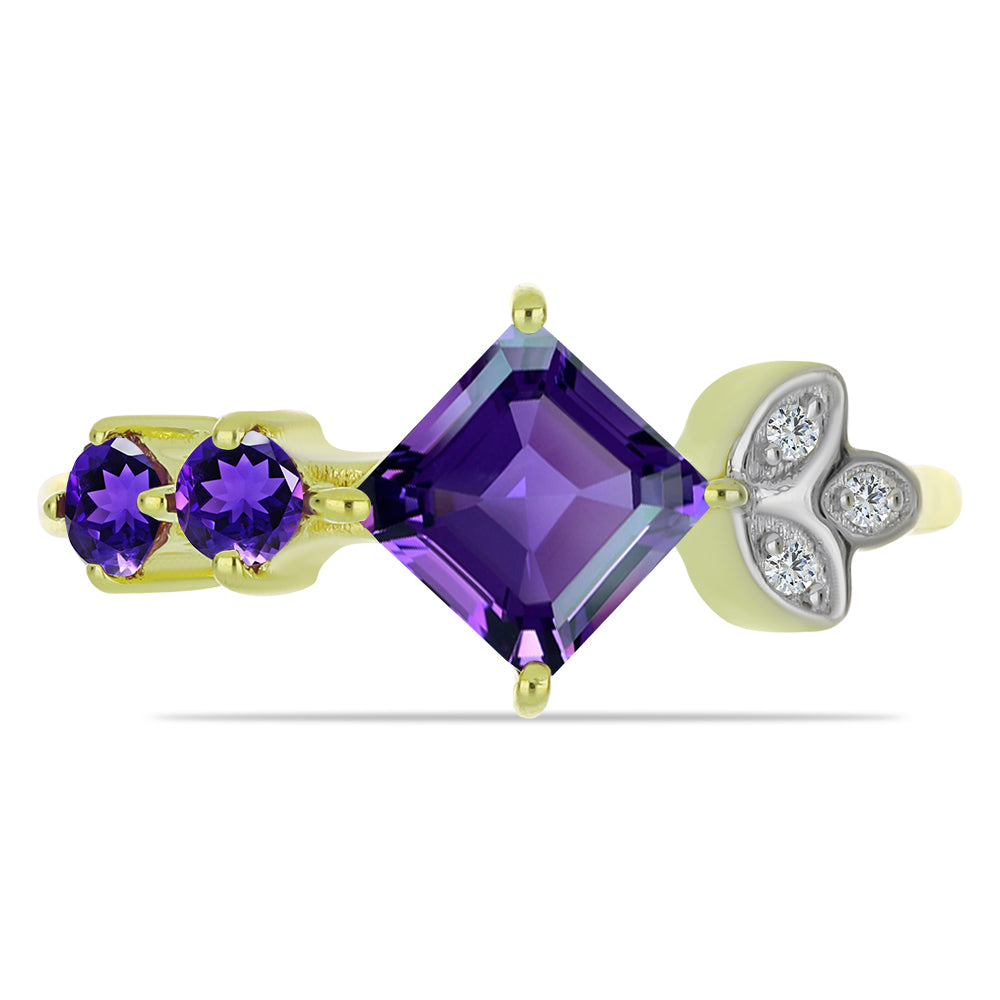Goldplattierter Silberring mit marokkanischem Amethyst und weißem Topas 1 