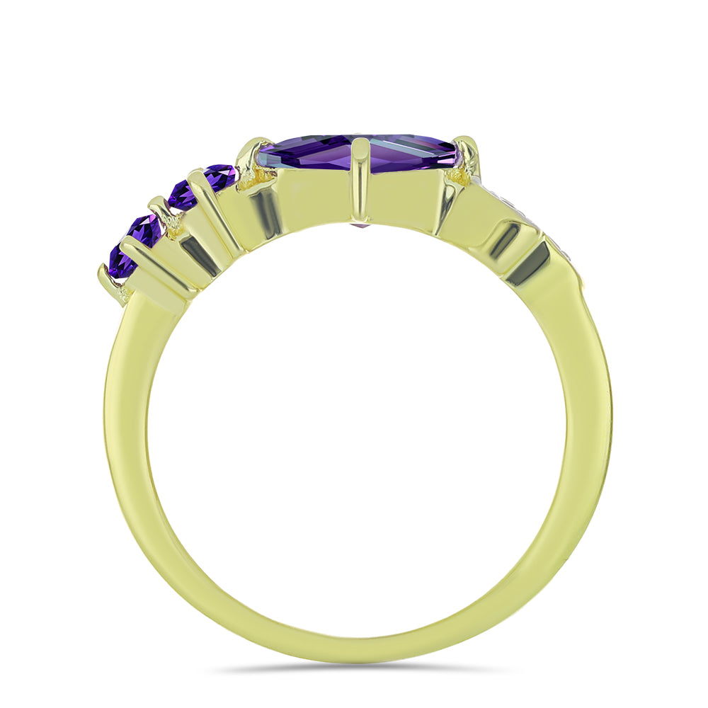 Goldplattierter Silberring mit marokkanischem Amethyst und weißem Topas