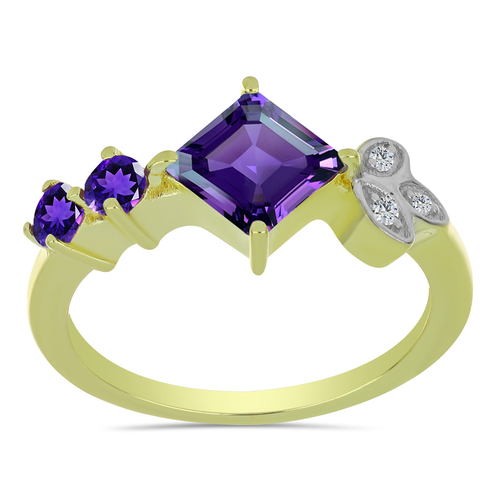 Goldplattierter Silberring mit marokkanischem Amethyst und weißem Topas