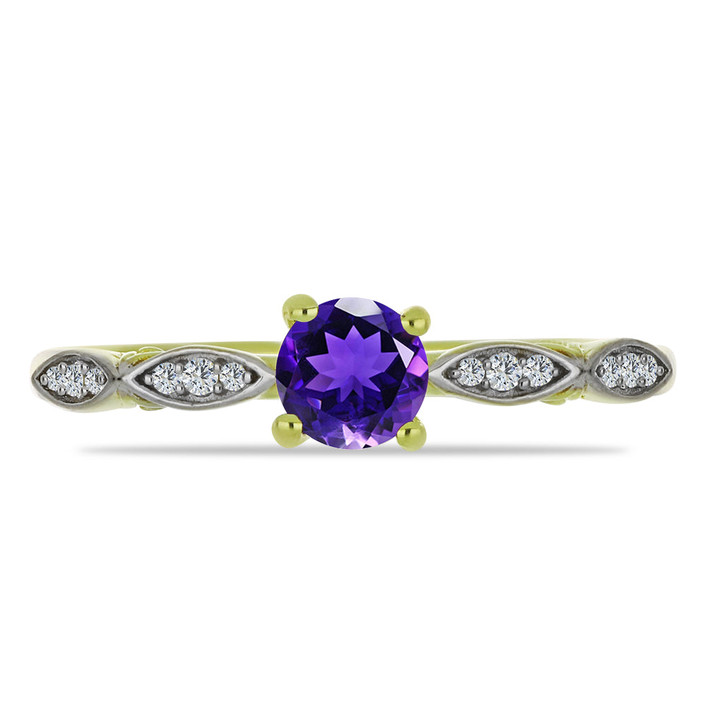 Goldplattierter Silberring mit marokkanischem Amethyst und weißem Topas