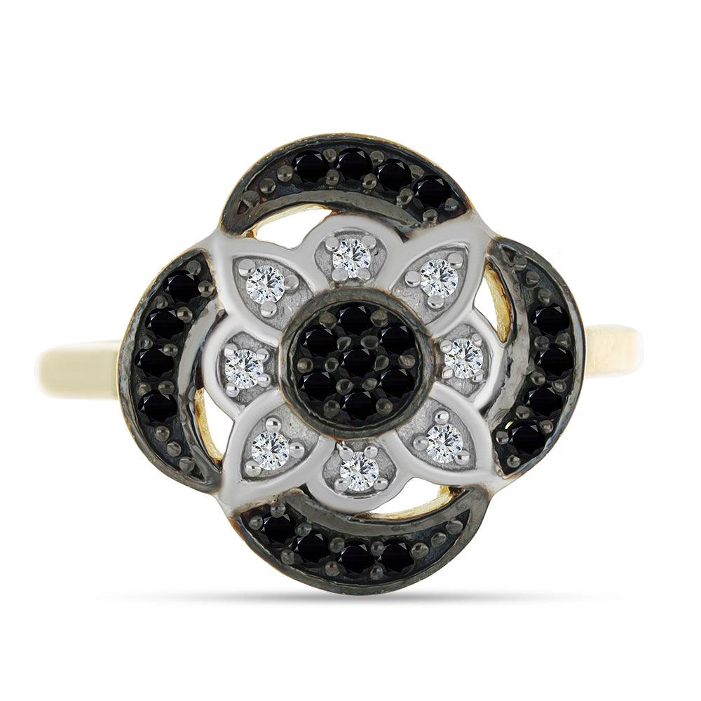 Goldplattierter Silberring mit schwarzem Spinell und weißem Topas