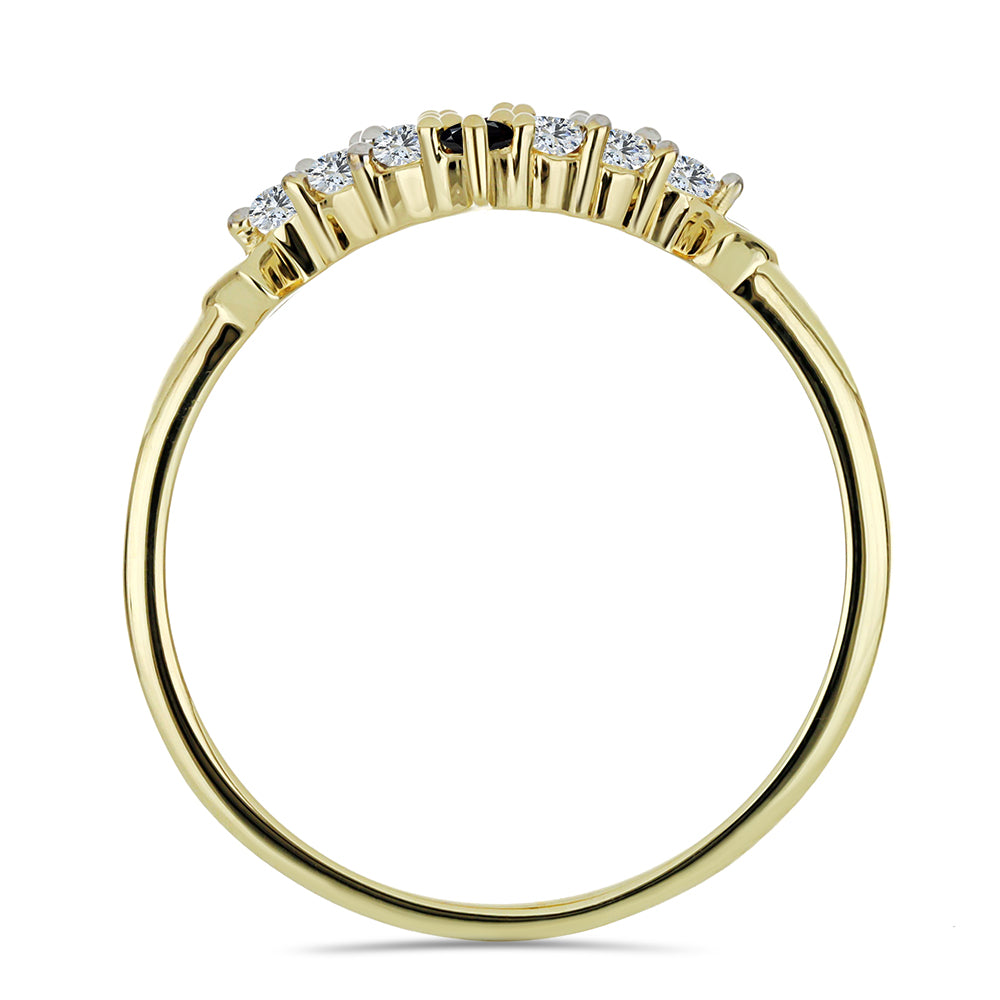 Goldplattierter Silberring mit schwarzem Spinell und weißem Topas