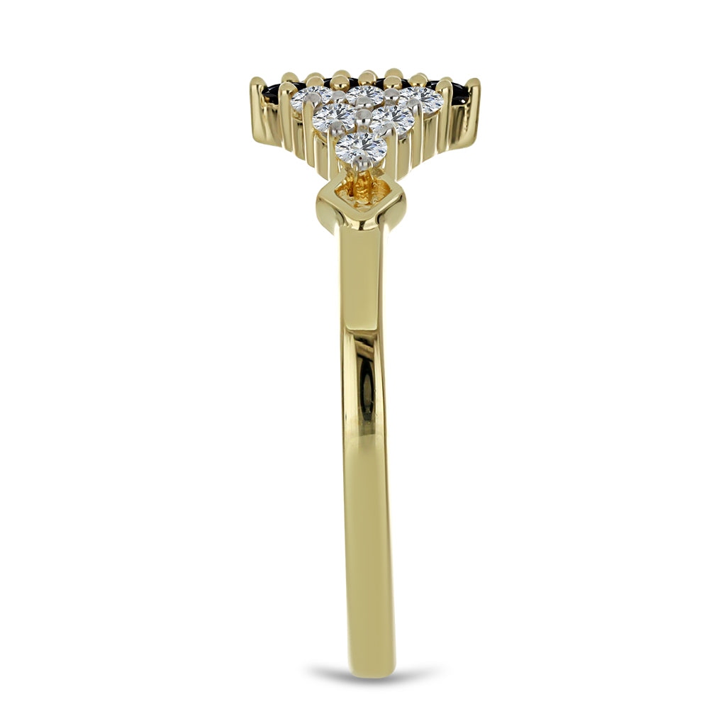 Goldplattierter Silberring mit schwarzem Spinell und weißem Topas