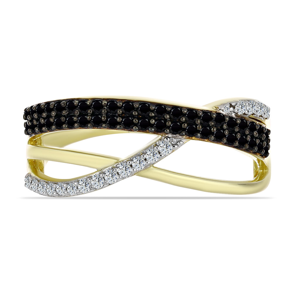 Goldplattierter Silberring mit schwarzem Spinell und weißem Topas 1 